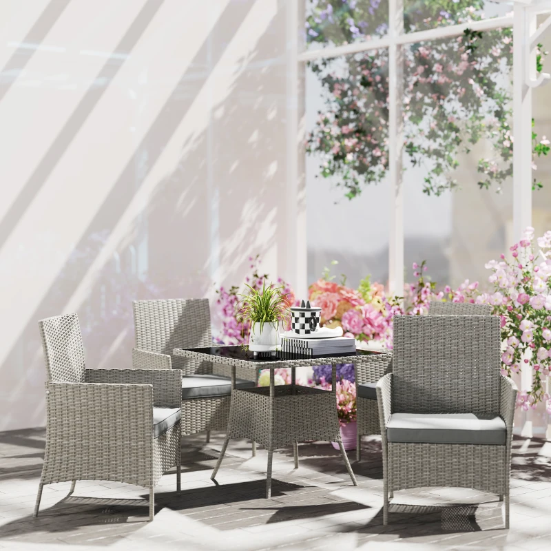 Outsunny Five-Pieces Rattan Dining Set - Light Grey