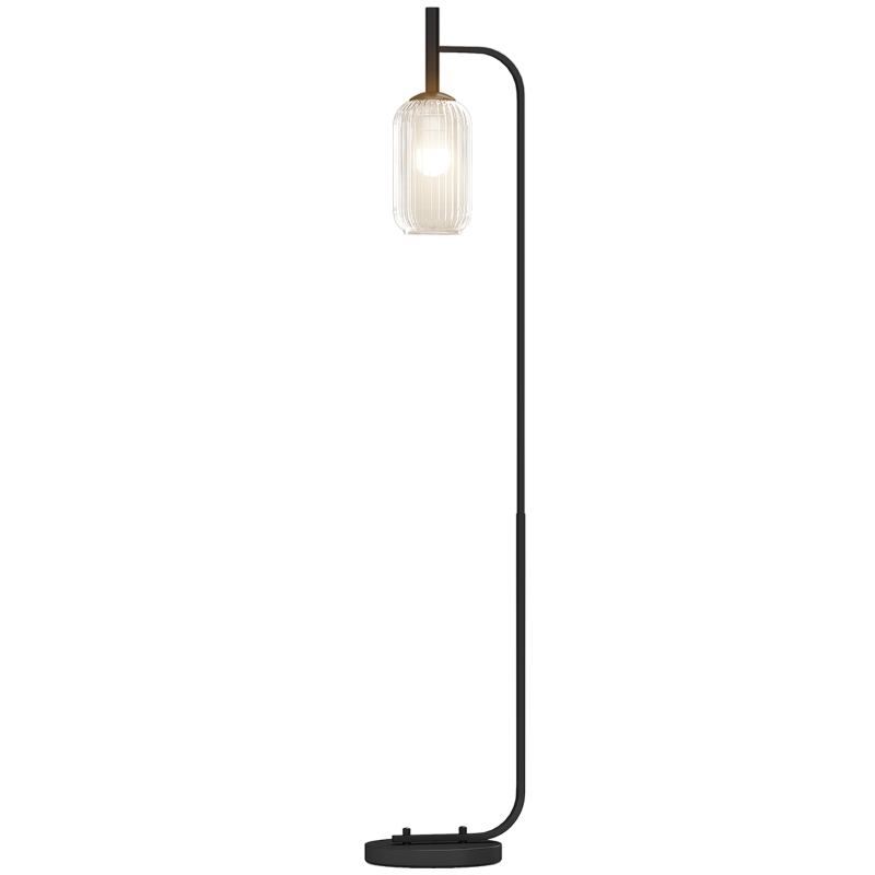 HOMCOM Floor Lamp for Living Room with Glass Lampshade, Modern Standing Lamp with Foot Switch for Bedroom, Bulb not Included, Black