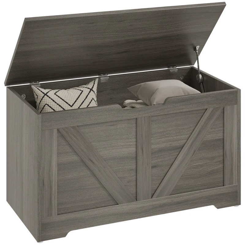 HOMCOM 100L Home Storage Box, with Safety Hinges - Charcoal Grey