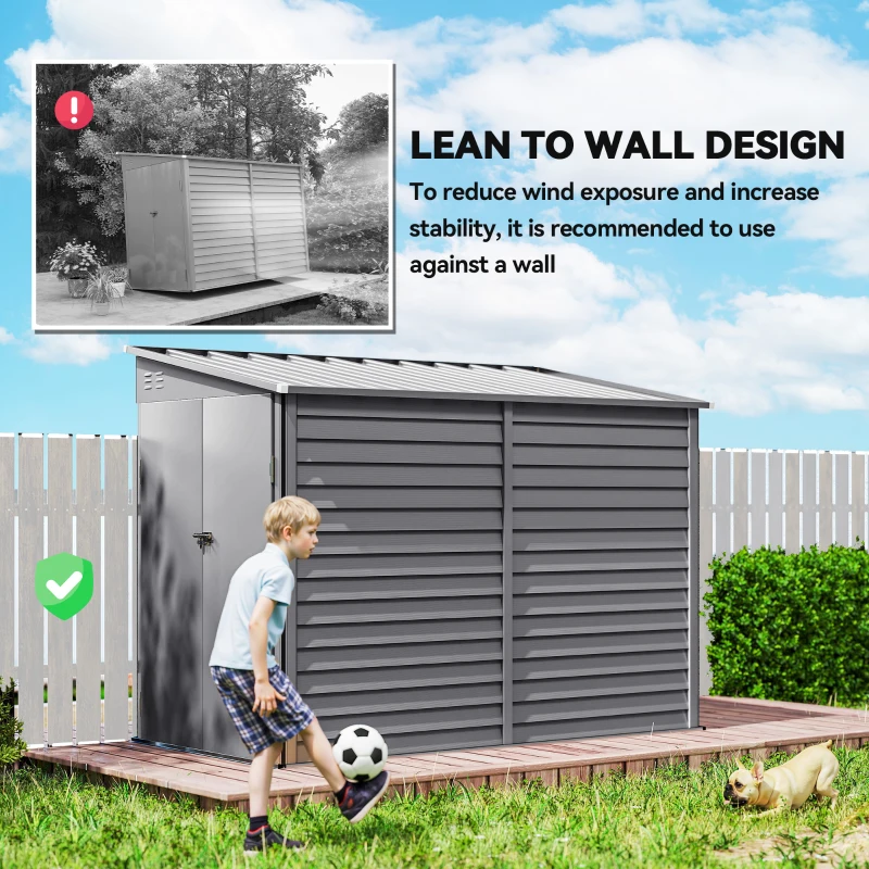 Outsunny 5 x 9ft Galvanised Metal Garden Shed with Foundation Kit, Outdoor Lean-to Shed, Tool Storage House for Garden, Grey