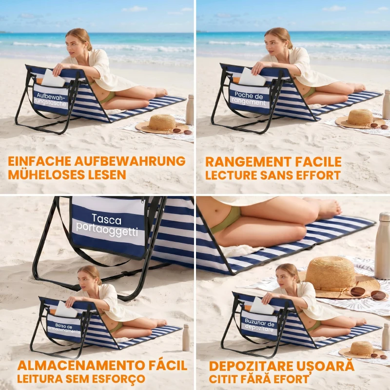 Outsunny Lot de 2 tapis de plage rembourré dossier inclinable multi-positions sangle de transport inclus métal polyester