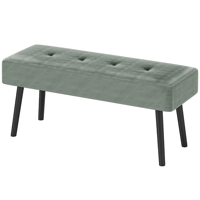 HOMCOM End of Bed Bench, Corduroy Bedroom Bench with Thick Padding and Steel Legs, Tufted Window Seat for Entryway, Living Room, Green