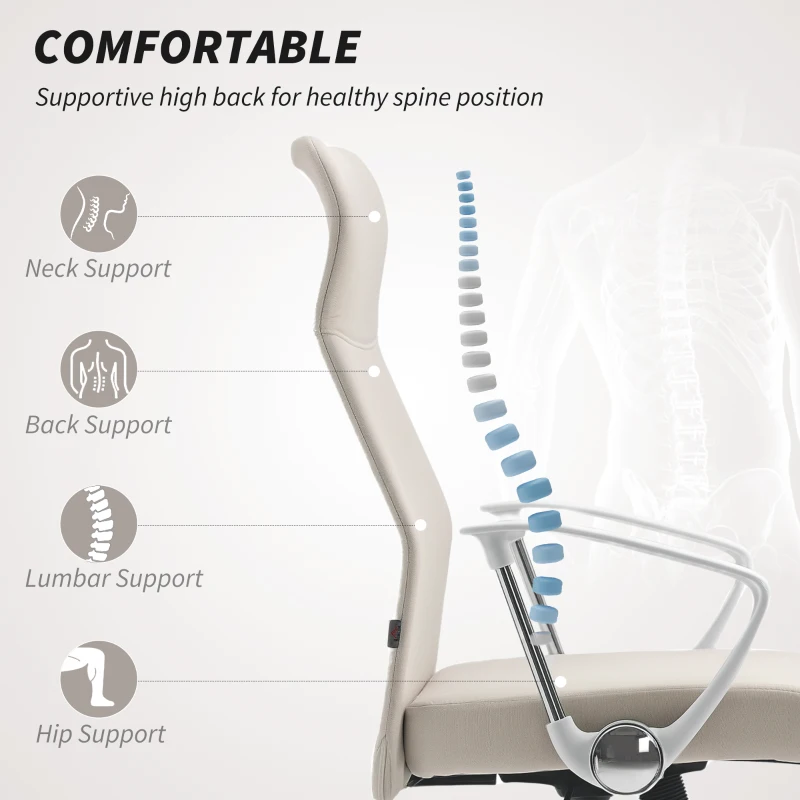 HOMCOM Fabric High Back Office Chair - Cream White