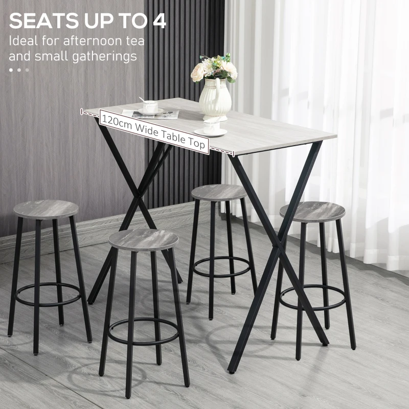 HOMCOM 120 cm Rectangular Bar Table for 4 People, Modern Breakfast Bar Table with Wood Effect Tabletop, Steel Legs, Coffee Desk for Living Room, White