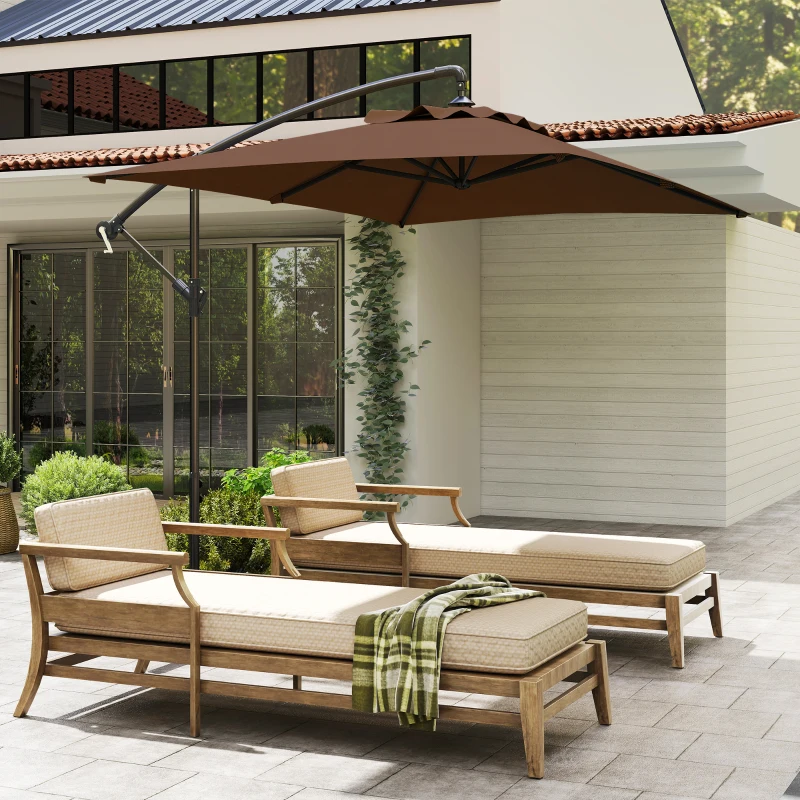 Outsunny 3m Square Canopy Cantilever Parasol, with Cross Base - Brown