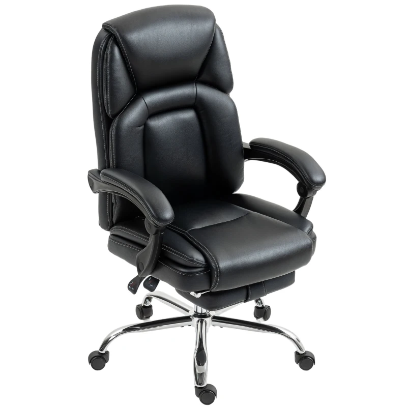 HOMCOM Faux Leather Reclining Office Chair, with Footrest - Black