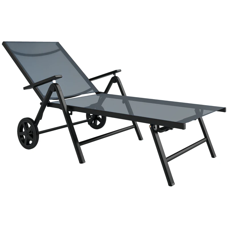 Outsunny Five-Position Reclining Sun Lounger - Grey