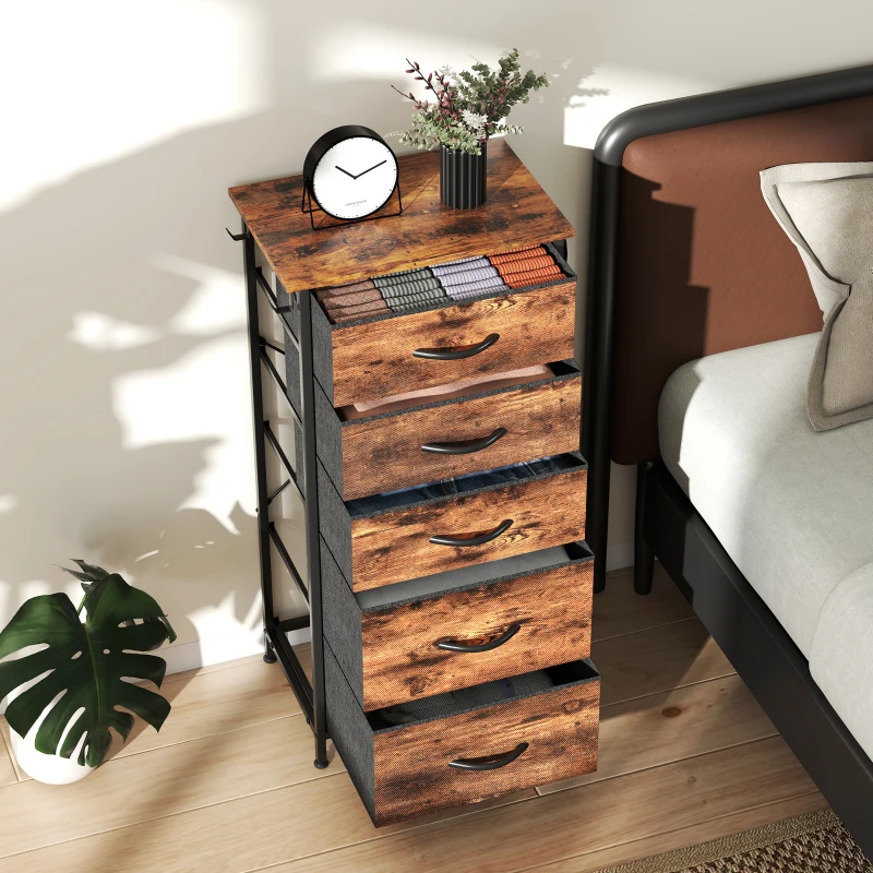HOMCOM Chest of Five Fabric Drawers - Rustic Brown