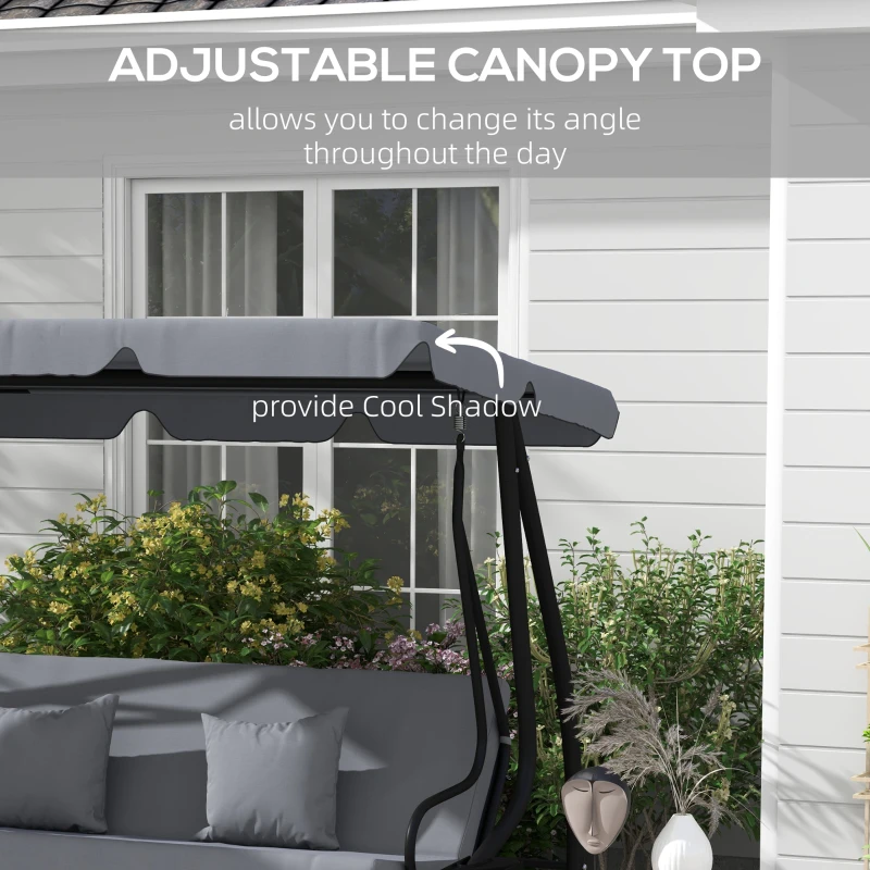 Outsunny Three-Person garden Swing Chair, with Adjustable Canopy - Dark Grey