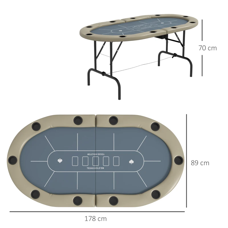 SPORTNOW 8 Player Folding Poker Table, with Cup Holders, Cushioning Edge, Brown and Blue