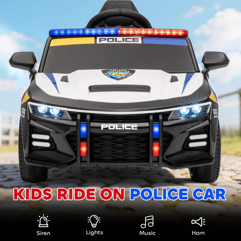 AIYAPLAY Kids Electric Ride on Police Car with Remote Control, Music, Horn, Siren Flashing Lights for 3-5 Years Old, Multicolour