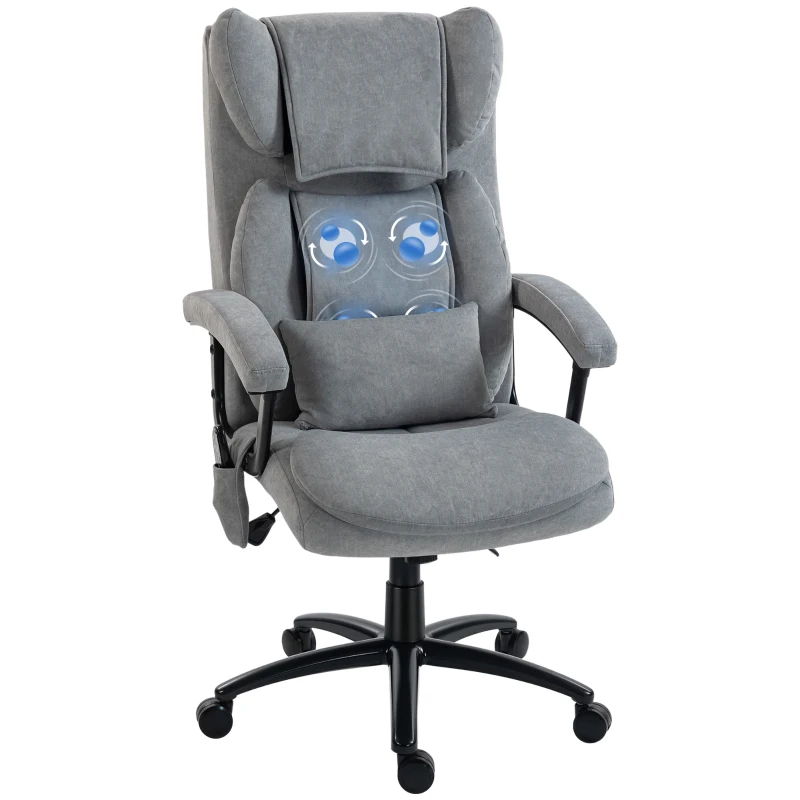 HOMCOM Ergonomischer Massage-Bürostuhl mit 4 Knetpunkten, Chefsessel mit hoher Butterfly-Rückenlehne, breitem Sitz, Grau