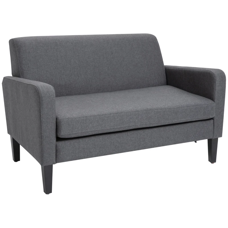 HOMCOM Linen Modern-Curved 2-Seat Sofa Loveseat w/ Thick Cushion Wood Legs Foot Pads Single Compact Home Furniture Grey