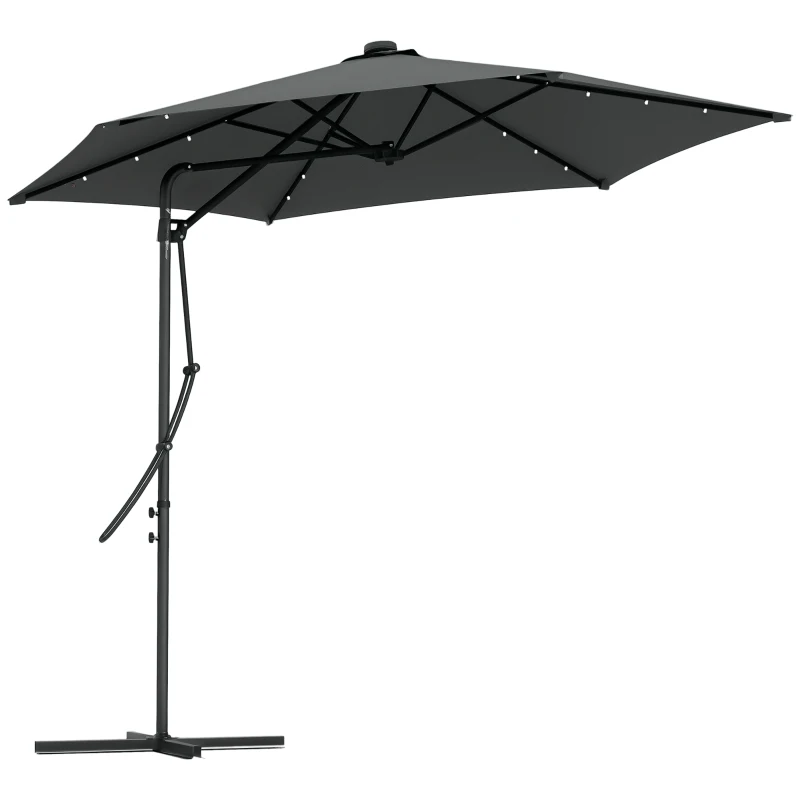 Outsunny 3(m) Solar LED Cantilever Parasol - Dark Grey