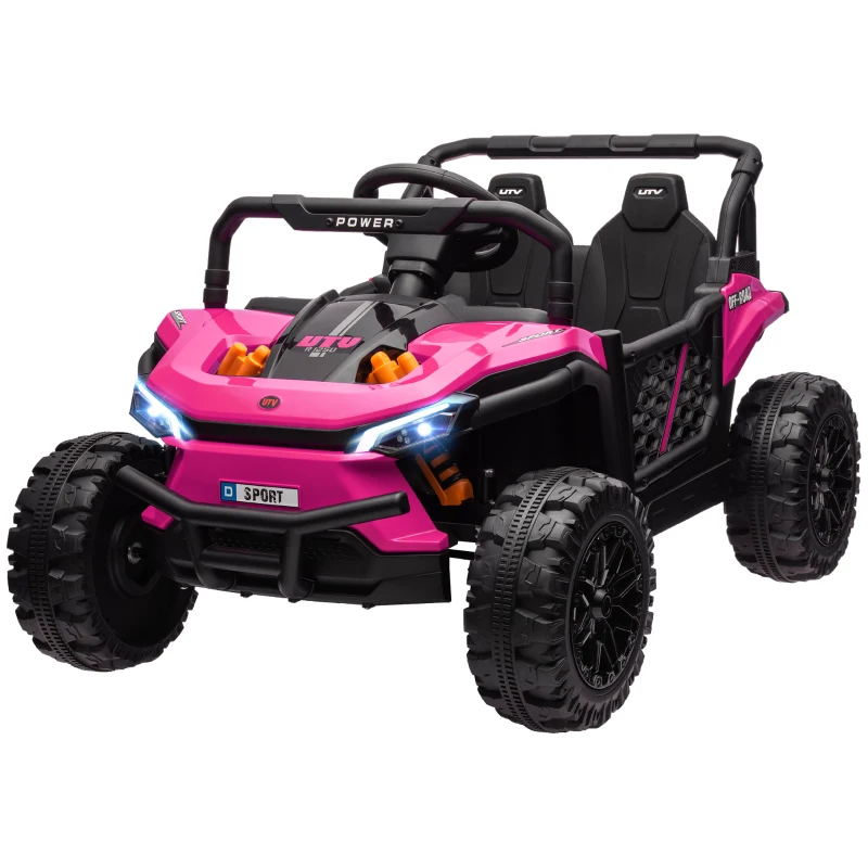 AIYAPLAY 12V Battery Powered Ride on Truck w/ Remote, Four Suspension Wheels, Horn, Lights, Music, USB, for Ages 3-5 Years, Pink
