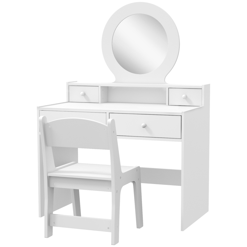 AIYAPLAY Kids Dressing Table Set Kids Make up Table with Stool and Mirror, Storage Drawers, Gift for Aged 3-8