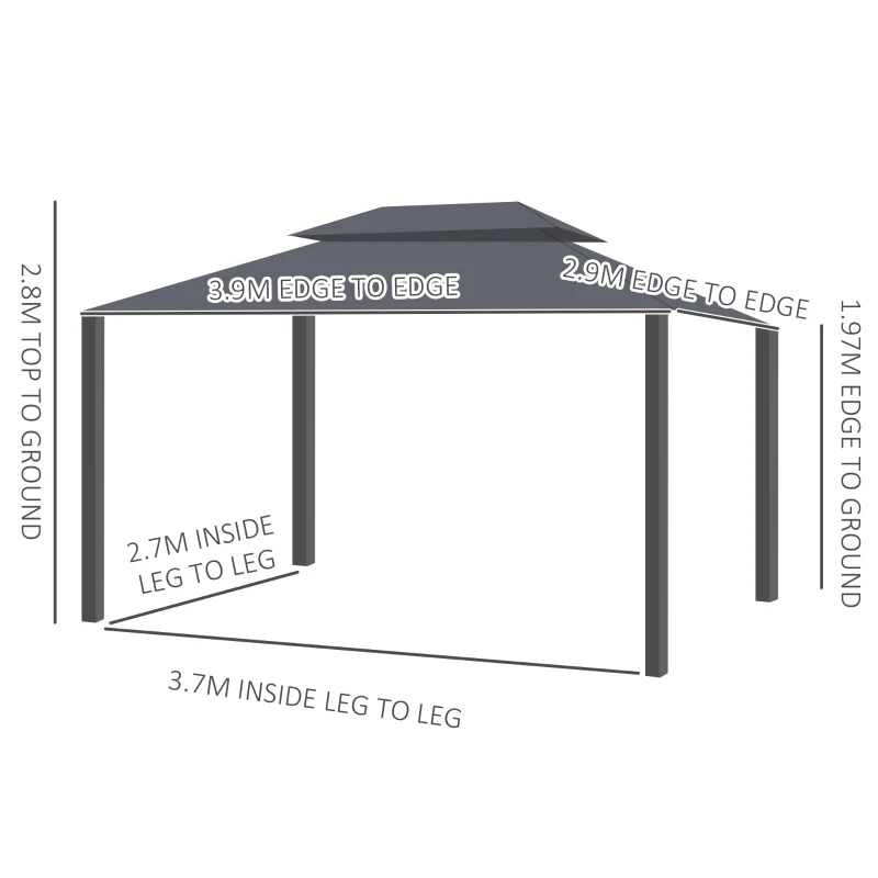 Outsunny 3 x 4m Aluminium Garden Gazebo, Marquee Canopy Shelter Pavilion Party Tent with Nets and Curtains for Garden and Deck, Black