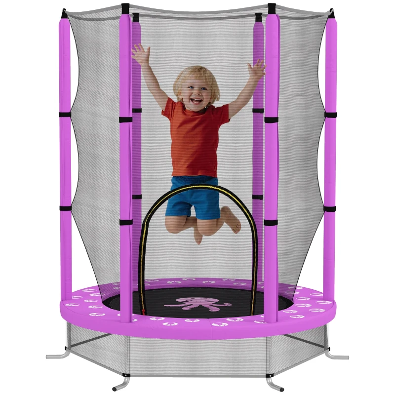 AIYAPLAY 4.6ft Toddler Trampoline w/ Safety Enclosure Net, for Indoor Outdoor Use, Ages 3-6 Years, Purple