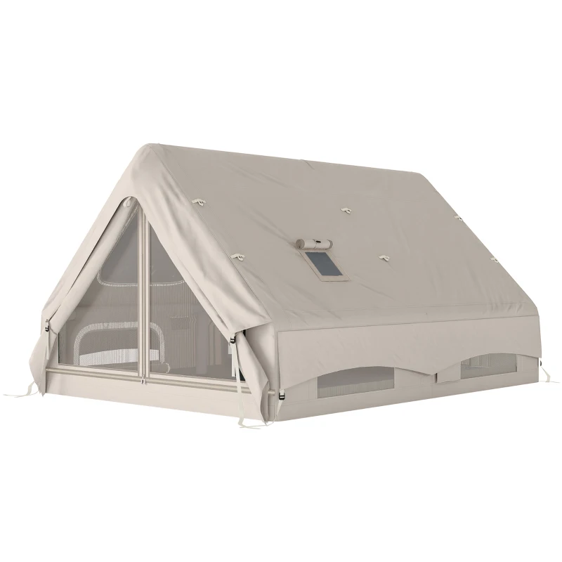 Outsunny Inflatable Camping Tent, 4 Season Hot Tent 10000mm Waterproof with Chimney Opening, Sky Light and Air Pump, Khaki