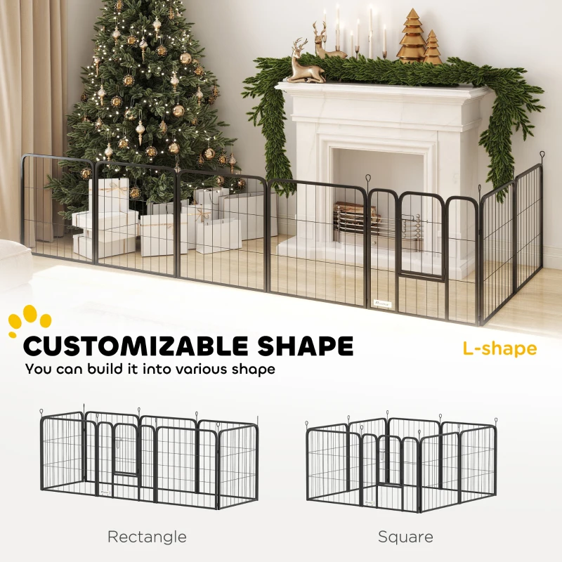 PawHut Eight-Panel Dog Playpen with Door, for Large Dogs, Indoors, Outdoors, 60cm Tall, Black