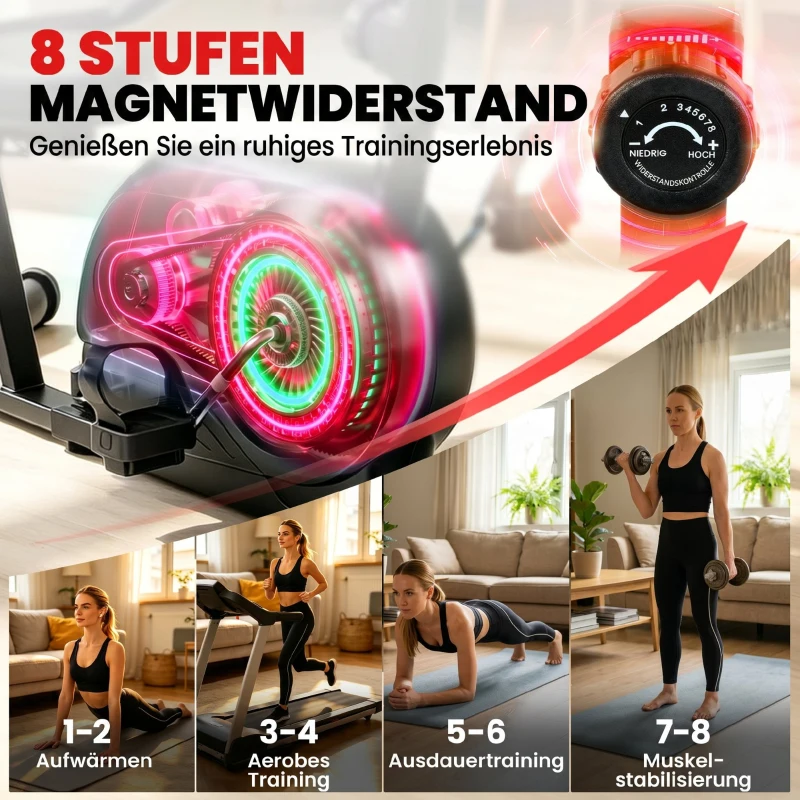 SPORTNOW Liegeergometer für Zuhause mit 8 verstellbar Widerstandsstufe Magnetbremse APP Pulssensor LCD-Display Fußriemen
