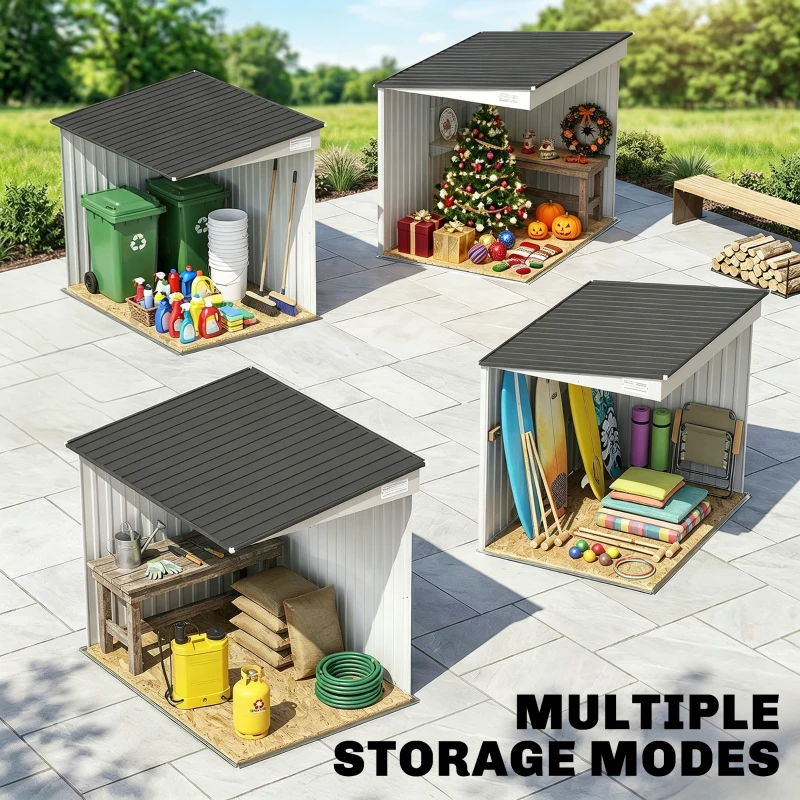 Outsunny 7 x 5ft Galvanised Metal Shed, with Sliding Door - White