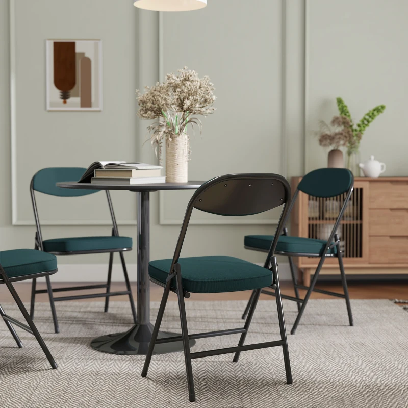 HOMCOM Set of Four Folding Corduroy Seat Chairs - Teal