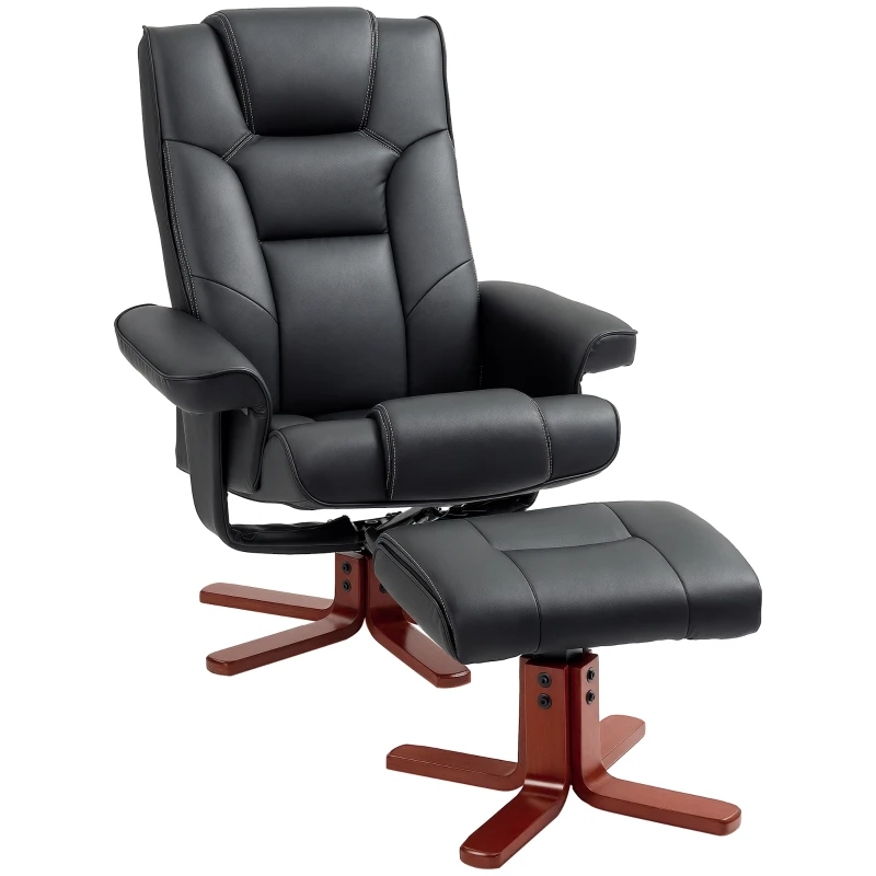 HOMCOM Faux Leather Manual Recliner and Footstool Set - Black