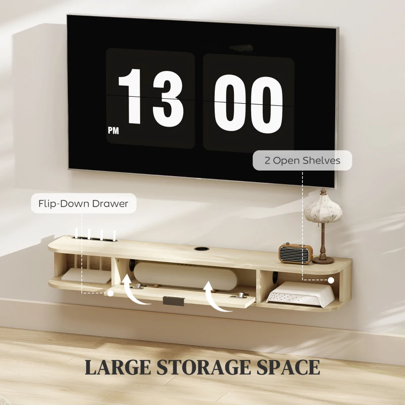 HOMCOM 120 cm Floating TV Unit for TVs up to 50 Inch - Natural