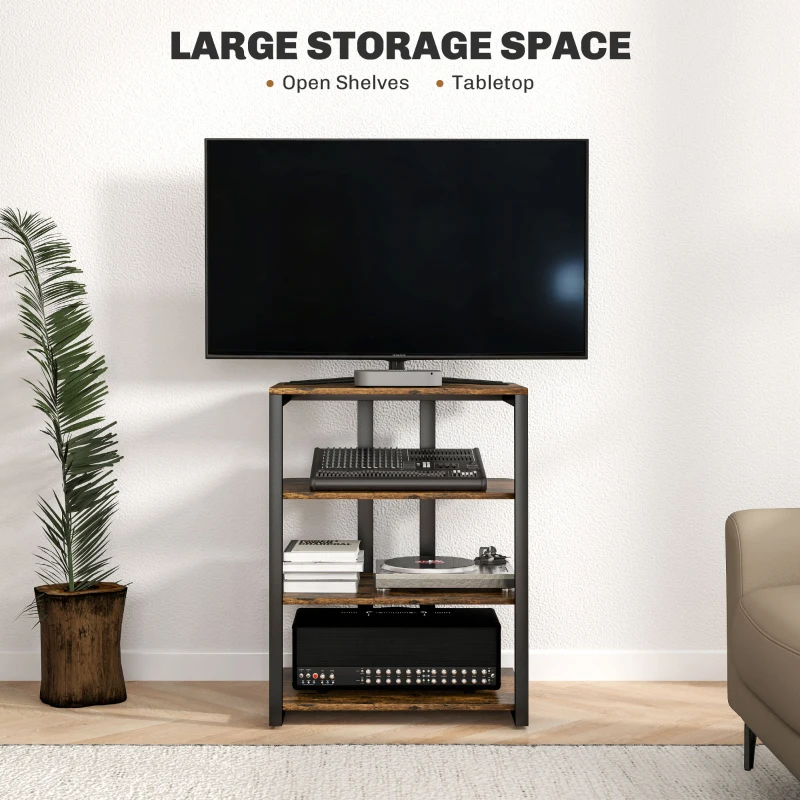 HOMCOM HiFi Stand, with Four Storage Shelves - Rustic Brown