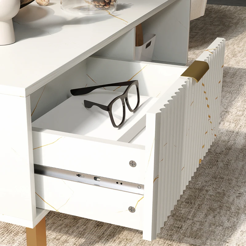 HOMCOM Elegant Marble Effect Storage Coffee Table - White