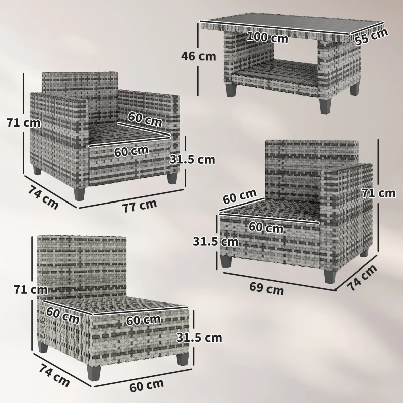 Outsunny Six-Piece Modular Rattan Sofa Set - Light Grey