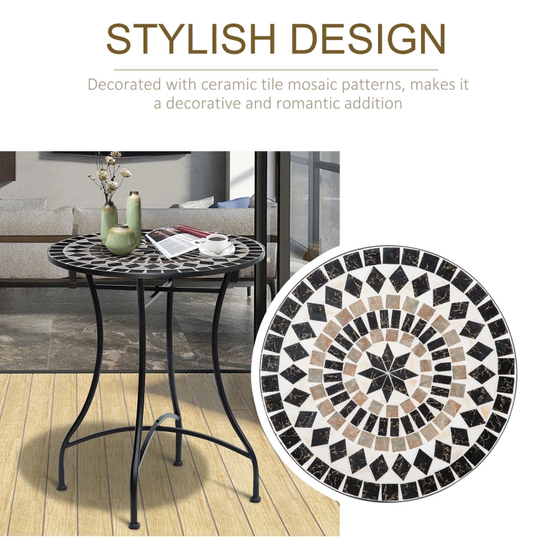 Outsunny Φ60cm Mosaic Outdoor Patio Table - Black