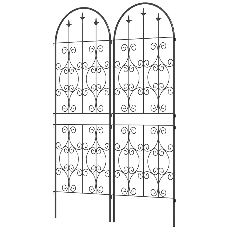Outsunny Set of 2 Metal Garden Trellis, Decorative Trellis Panels for Climbing Outdoor Plants, Vegetables, Vines, Flowers, 150 x 50 cm, Scrollwork Design