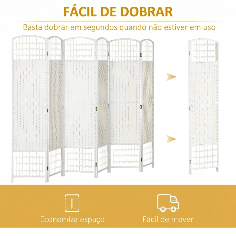 HOMCOM Biombo Separador de Ambientes de 6 Painéis Dobrável em Corda de Papel 160x170 cm Decoração para Quarto Branco