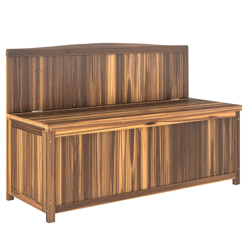 Outsunny Wood Storage Bench for Patio Furniture, Outdoor Garden Seating Tools, Brown