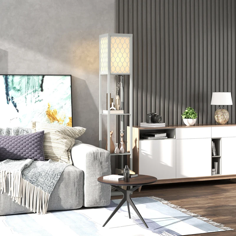 HOMCOM Three-Shelf Standing Lamp - Grey/White