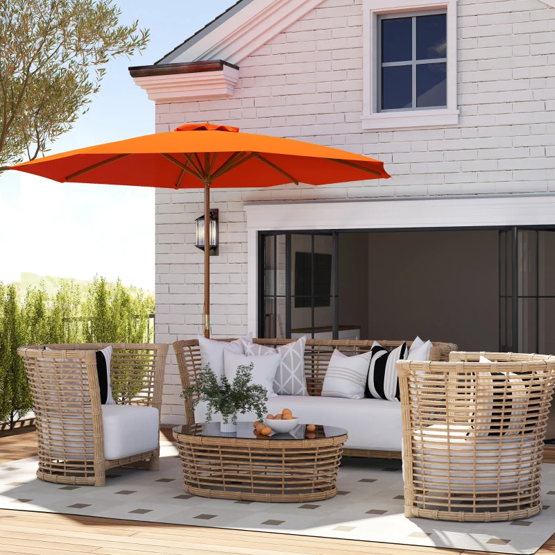 Outsunny 3m Wood Pole Parasol Umbrella - Orange