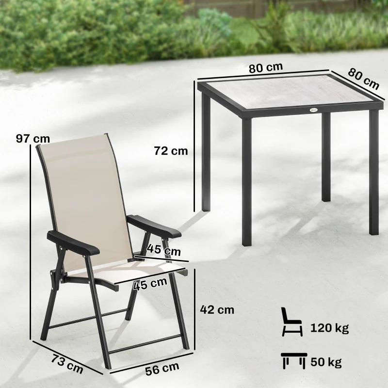 Outsunny 5 Pieces Outdoor Dining Set, Garden Dining Set for 4 with Square Table and Folding Chairs, Brown