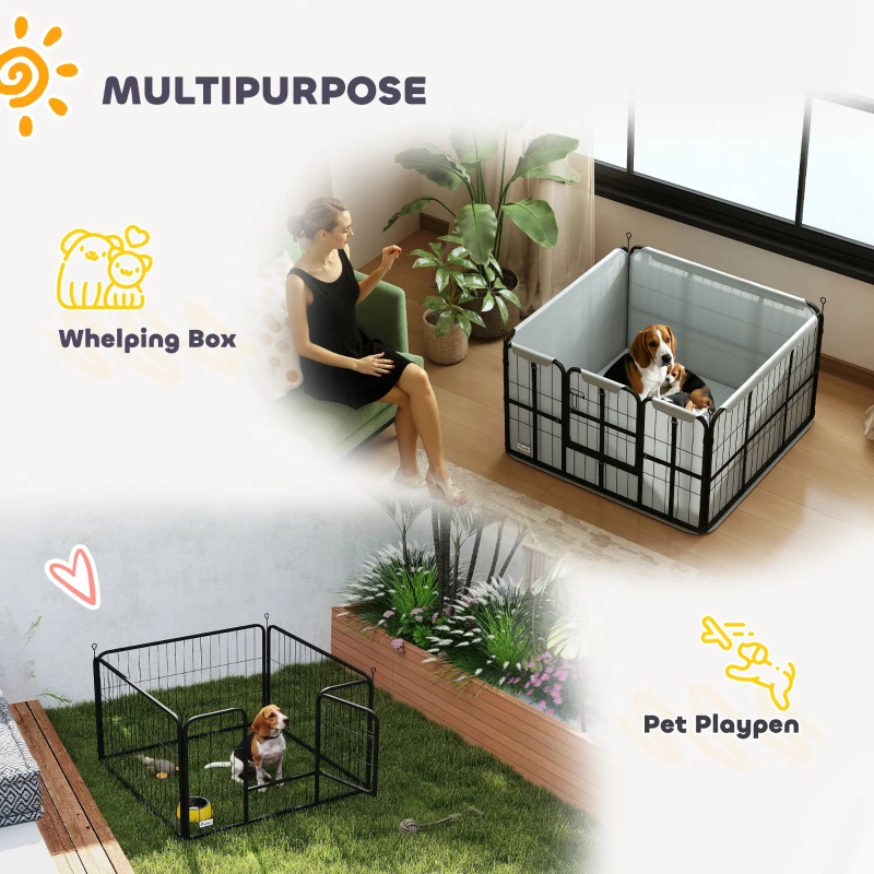 PawHut Steel Dog Whelping Box with Washable Whelping Pad, Wind-Resistant Cloth, for Small, Medium Dogs, 102 x 102 x 60cm