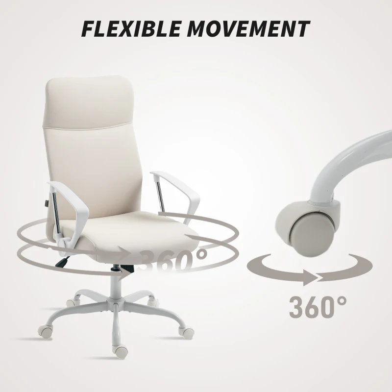 HOMCOM Fabric High Back Office Chair - Cream White