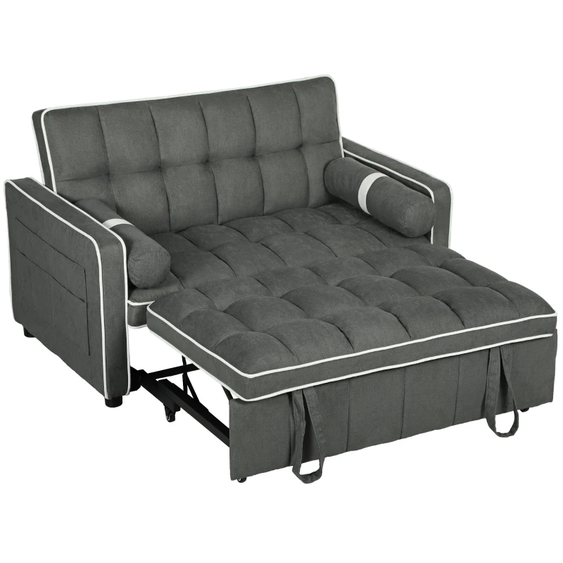 HOMCOM Two-Seater Linen-Look Sofa Bed - Charcoal Grey
