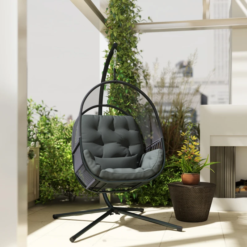 Outsunny Hanging Egg Chair, with Cushion - Dark Grey