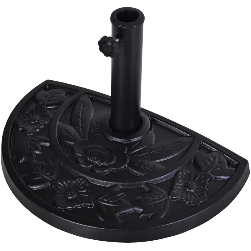 Outsunny 9kg Resin Parasol Base, Half Round Umbrella Stand with Floral Design for Garden, Outdoor, Suitable Umbrella Rod: Φ3.8cm, Φ4.8cm, Black