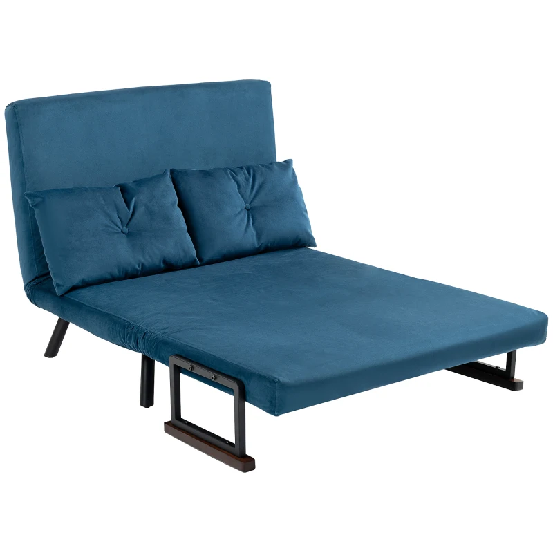 HOMCOM 4-in-1 Velvet-Feel Double Sofa Bed, with Pillows - Blue