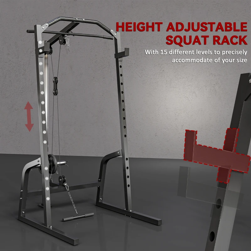 SPORTNOW Power Cage Power Rack with 15-Level Squat Rack, Cable Pulley System, Lat Pulldown & Pull Up Bar