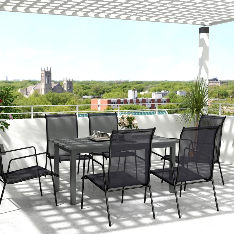 Outsunny Aluminium Extending Garden Table with Slatted Top for 6-8 Person, 160/220 x 90 x 73 cm, Grey