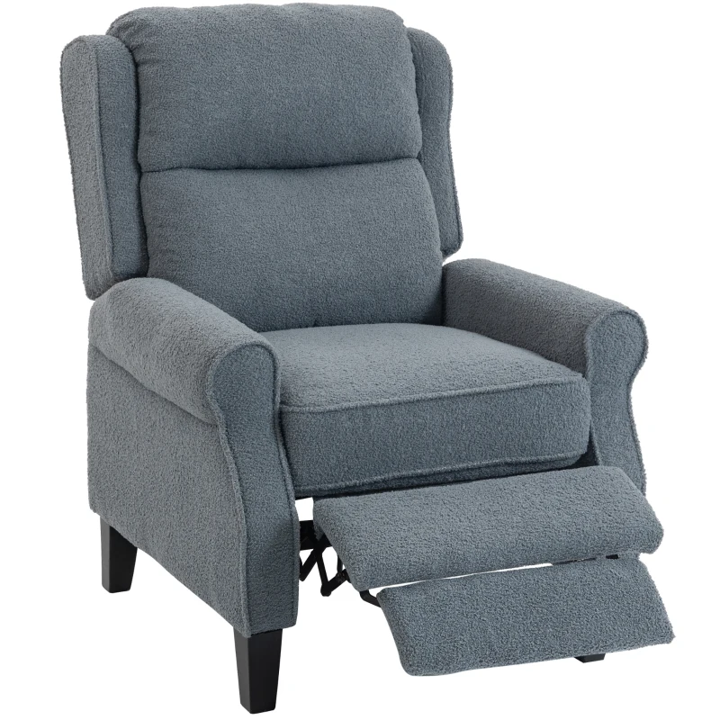 HOMCOM Recliner Armchair with Extended Leg Rest - Grey
