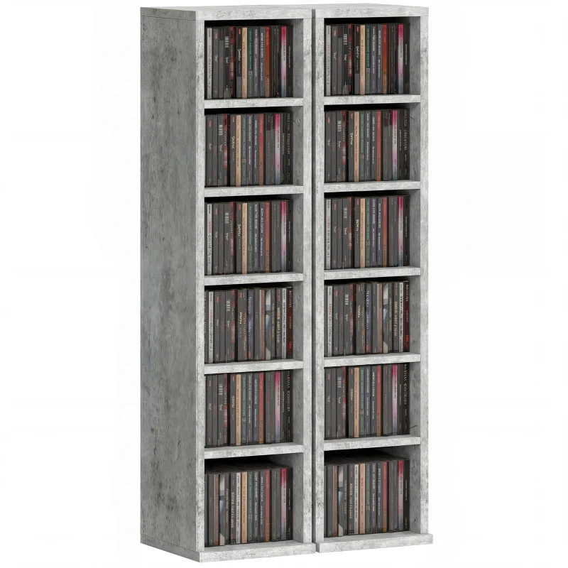 HOMCOM Set of 2 CD Media Display Shelf Unit Tower Rack with Adjustable Shelves, Grey