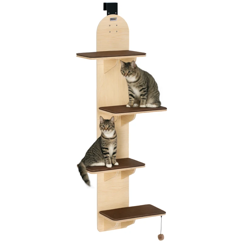 PawHut 4-Level Door Mounted Cat Tree with Washable Plush Mats, Toy Balls, Door Hanging Cat Shelf for Indoor Cats